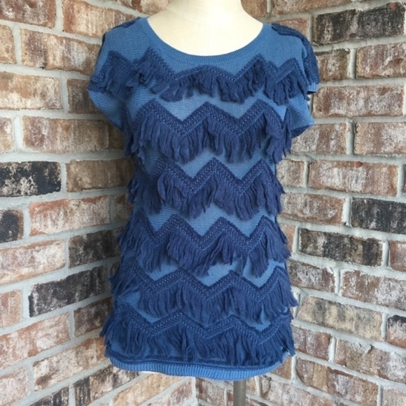 Anthropologie Yellow Bird Fringe Zig-zag Top M - Picture 1 of 6